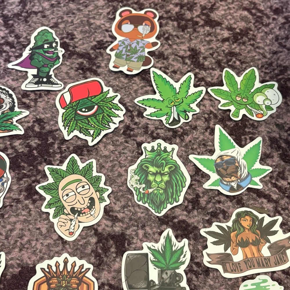Fun Vibrant Cartoon Stickers Vinyl 420 Party Favors Set of 15 Different Designs